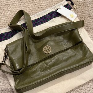 Tory Burch Forest Green Leather Shoulder Bag